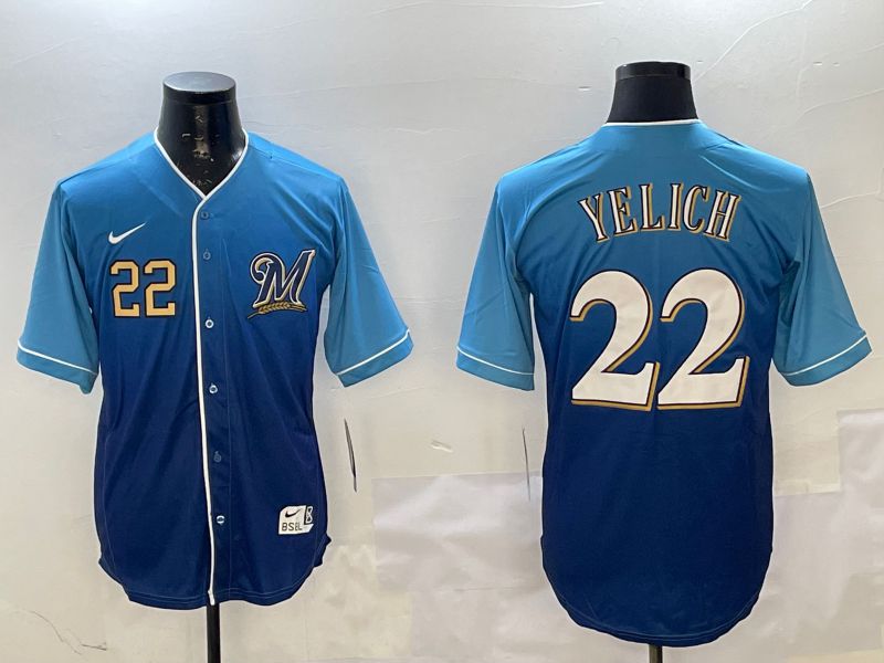 Men Milwaukee Brewers #22 Yelich Blue Fashion Game 2025 Nike MLB Jersey style 3->milwaukee brewers->MLB Jersey